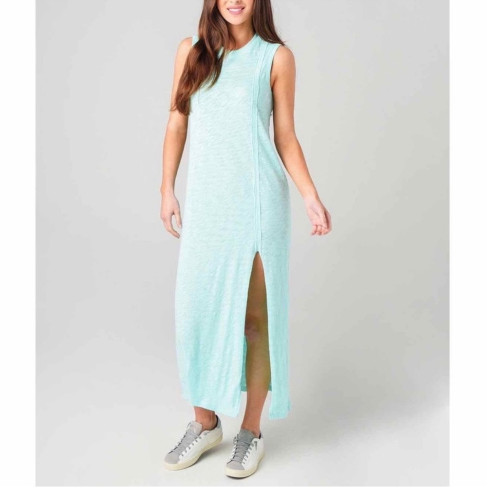 ATM Anthony Thomas Melillo Slub Cotton Muscle Midi Tank Dress Aqua Blue XS